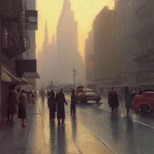 Image similar to a matte painting of nyc streets of soho in the summer, matte painting, dusk, fashion, by rozalski and peter ilsted, artstation