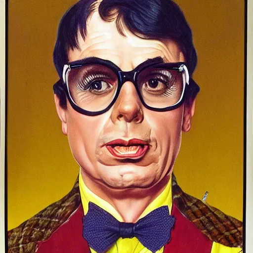 Prompt: frontal portrait of austin powers international man of mystery. a portrait by norman rockwell.