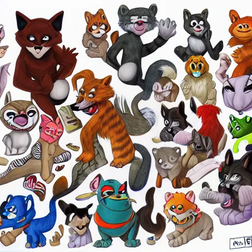 Prompt: colored Pencil drawing of cartoon furry characters, highly detailed