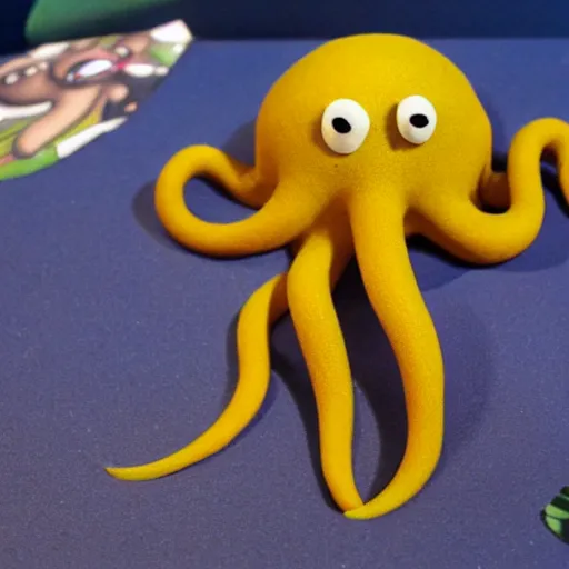 Image similar to an octopus claymation in the style of aardman, slightly wiggly