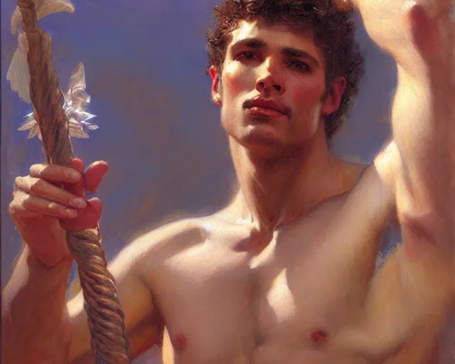 Image similar to attractive apollo greek god. highly detailed painting by gaston bussiere, craig mullins, j. c. leyendecker 8 k