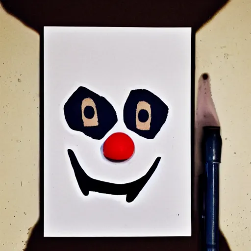 Prompt: polaroid of a creepy minimalist clown halloween mask