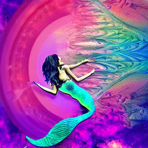 Prompt: saturn mermaids dragonfly fractal crystalliglitch digitalart artist