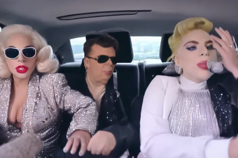 Prompt: lady gaga and judy garland in carpool karaoke, trending on youtube, highly realistic, highly detailed, high resolution, 8 k 4 k,