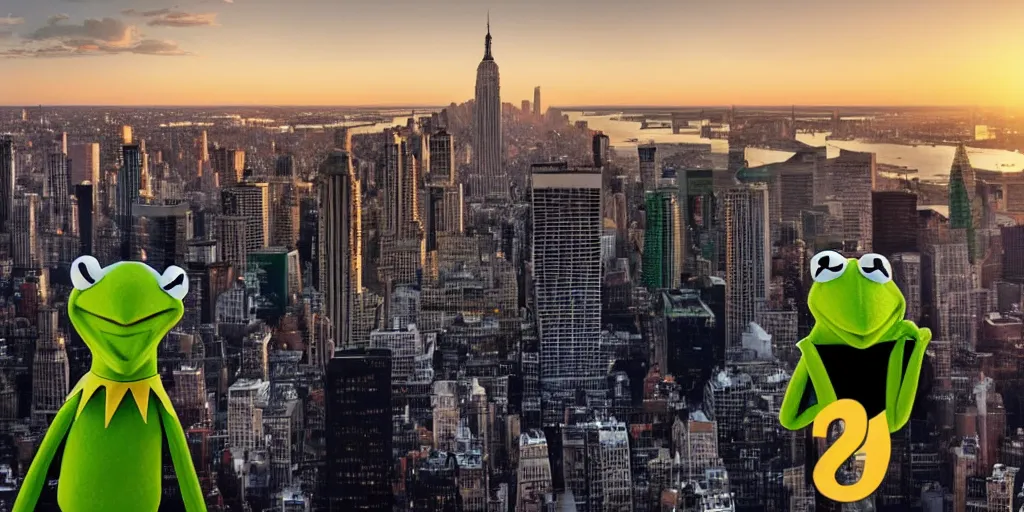 Kermit the frog with a superhero cape on top of a Stable Diffusion