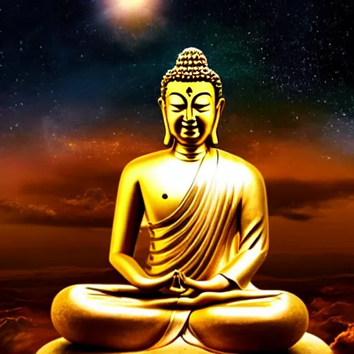 Prompt: buddha meditating in space