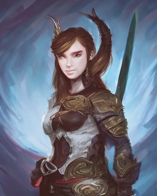 Prompt: a portrait of a female dnd warrior by Ross Tran