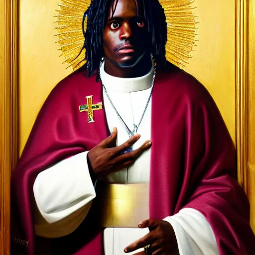 Image similar to portrait of the holy father, chief keef, oil on canvas by william sidney mount, trending on artstation,