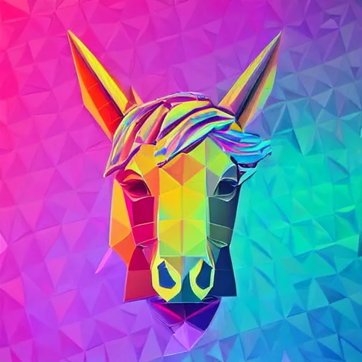 Image similar to a psychedelic neon technicolor portrait illustration of a low poly unicorn in geometric kaleidoscopic colors trending on artstation 4 k intricate extremely detailed digital art