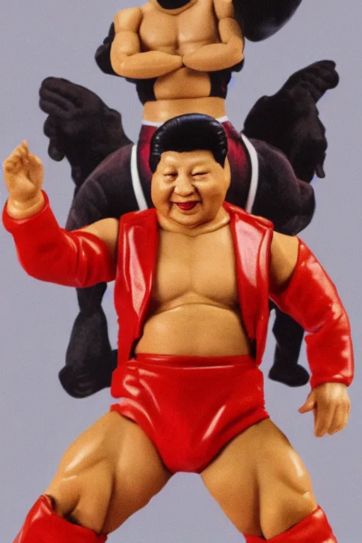 Image similar to detailed illustration, xi jinping as a 1 9 8 0 s wrestling action figure, 习 近 平