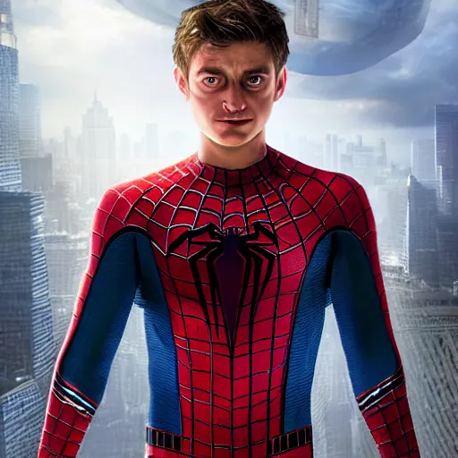 Prompt: hyperrealistic mixed media high resolution painting of Peter Parker as Spiderman , stunning 3d render inspired art by Jamie Salmon and István Sándorfi and Unreal Engine and Greg Rutkowski, perfection, dim volumetric lighting, 8k octane beautifully detailed render, full body shot, post-processing, extremely hyper-detailed, intricate, epic composition, highly detailed attributes, highly detailed atmosphere, cinematic lighting, masterpiece, trending on artstation, very very detailed, masterpiece, stunning, flawless completion, lifelike texture, perfection,