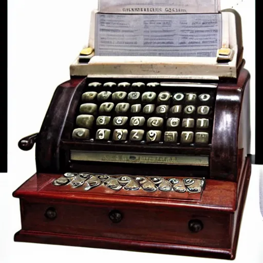 Image similar to award - winning photo. photorealistic vintage national cash register from 1 9 0 0.