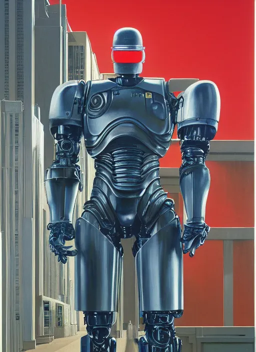 Image similar to portrait of Robocop (1987), detailed, coherent, painted by Edward Hopper, Wayne Barlowe, James Gilleard, airbrush, art by James Jean