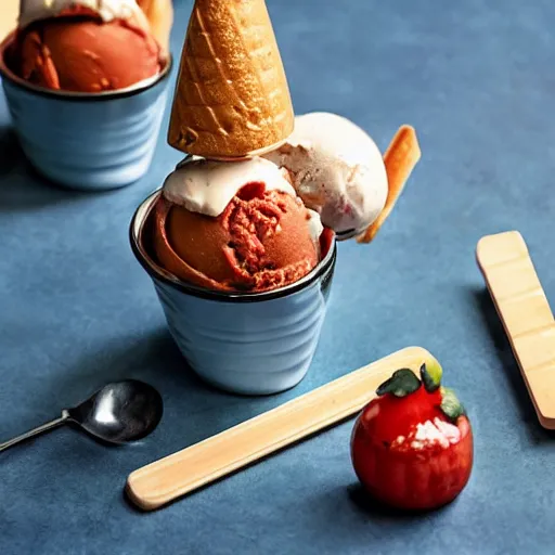 Prompt: sausage flavoured ice cream, culinary food magazine photo