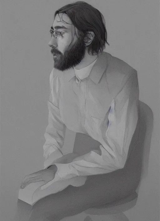 Image similar to Keaton Henson in an empty room art concept art, sharp focus, artgerm, 8k highly detailed