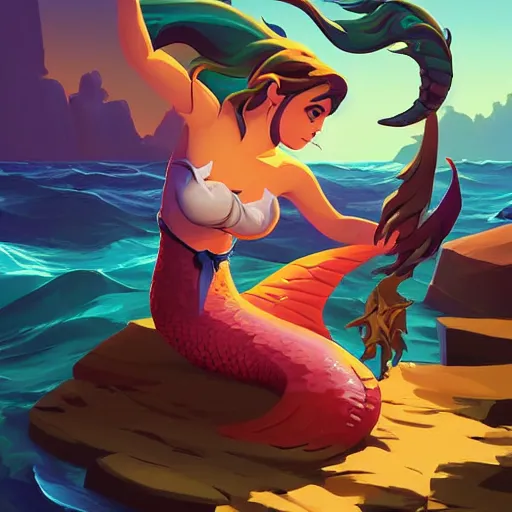 Image similar to painting mermaid treasure on sea of thieves game avatar hero smooth face median photoshop filter cutout vector, behance hd by jesper ejsing, by rhads, makoto shinkai and lois van baarle, ilya kuvshinov, rossdraws global illumination