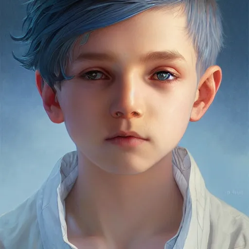 Prompt: young boy, blue hair, one eye bandadged gorgeous, amazing, elegant, intricate, highly detailed, digital painting, artstation, concept art, sharp focus, illustration, art by artgerm and greg rutkowski and alphonse mucha