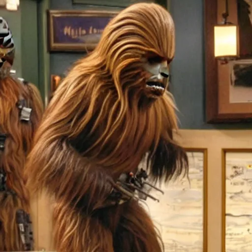 Prompt: a still of Chewbacca in How I met your mother (2005)