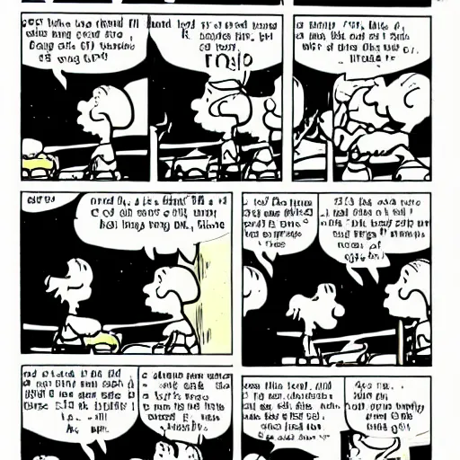 Prompt: Peanuts comic strip by Frank Miller