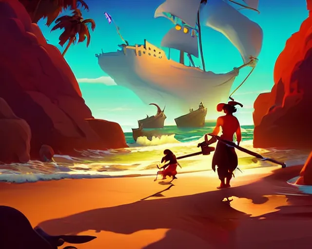 Image similar to painting treasure on sea of thieves, monkey island, game smooth median photoshop filter cutout vector, behance hd by jesper ejsing, by rhads, makoto shinkai and lois van baarle, ilya kuvshinov, rossdraws, rex crowle global illumination