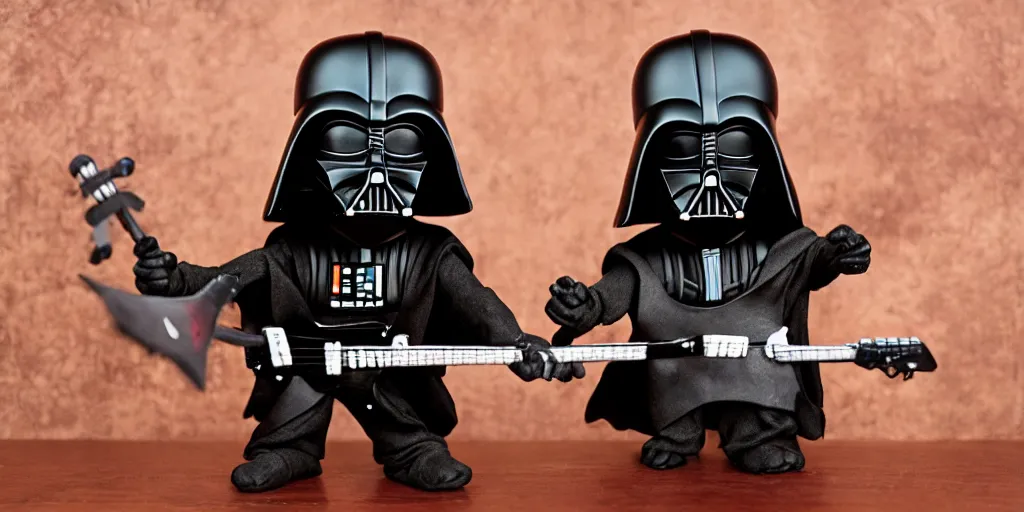 Prompt: claymation Darth Vader playing B.C. Rich guitar