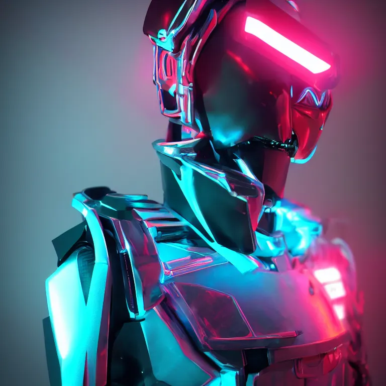 Prompt: high octane 4K 3D render of a smooth simple high-tech cyberpunk humanoid futuristic sci-fi robot, neon lights, metallic, in the style of Aleksandr Kuskov, dramatic lighting, vibrant colors, Trending on Artstation HQ, 4K, UHD, High quality, Unreal Engine