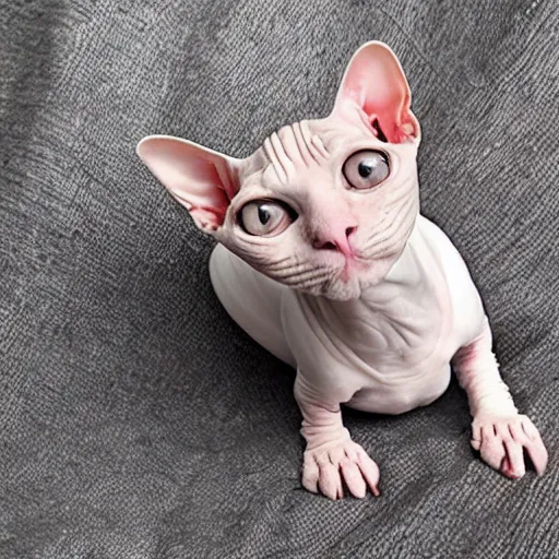 Image similar to Sphynx cat, hairless cat, cuddly, cute, adorable, wrinkly, smooth, award-winning photography