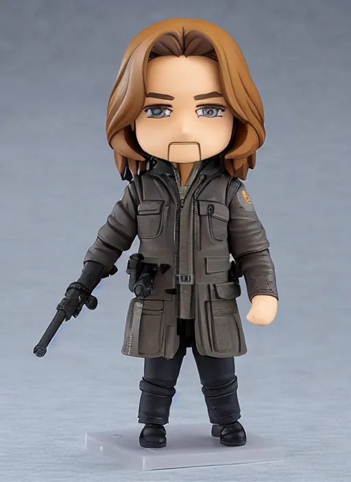 Image similar to kurt russell, a nendoroid of kurt russell figurine, arctic parka, flame thrower, john carpenters the thing, realistic face, detailed product photo