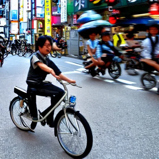 Image similar to a dragon riding a bike in the streets of tokyo