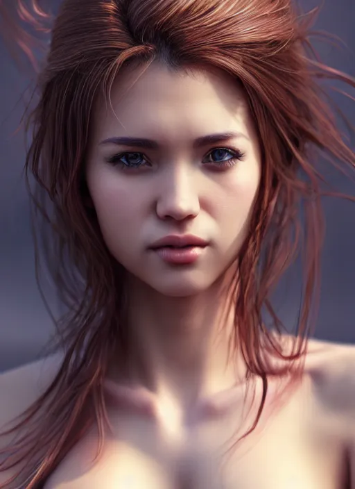 Image similar to photo of a gorgeous female with messy hair in the style of stefan kostic, realistic, body shot, sharp focus, 8 k high definition, insanely detailed, intricate, elegant, art by stanley lau and artgerm, cherry blossoms