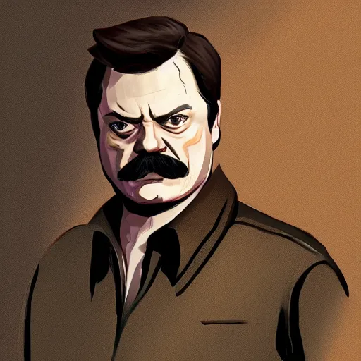 Image similar to ron swanson in dishonored concept art