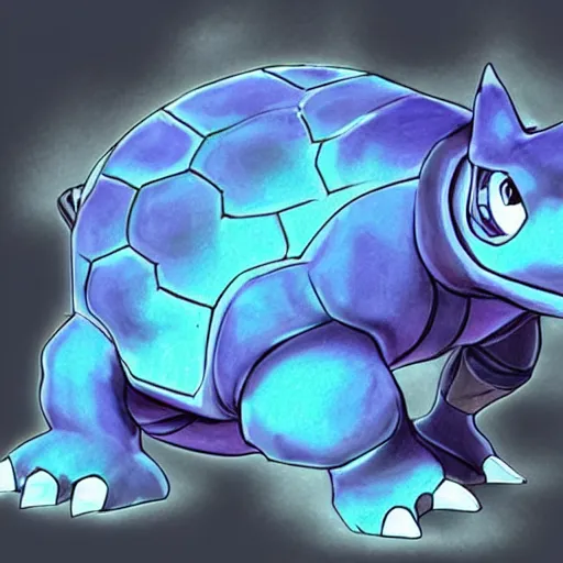 Image similar to a mixture between gengar and blastoise, ghost turtle pokemon hybrid, water and darkness