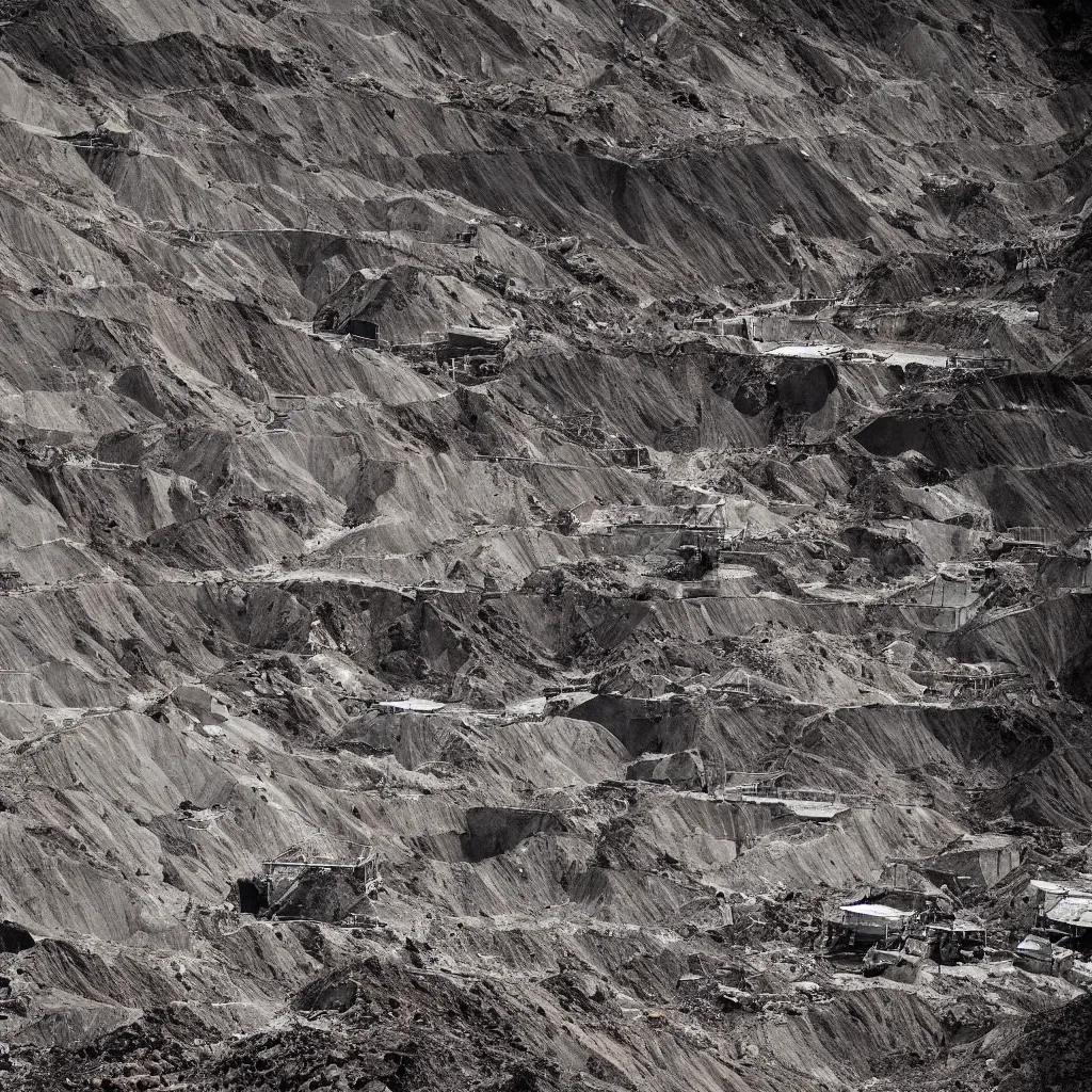 Image similar to mining tailings eating chuquicamata by piranesi, composition, cinematic, rule, grid