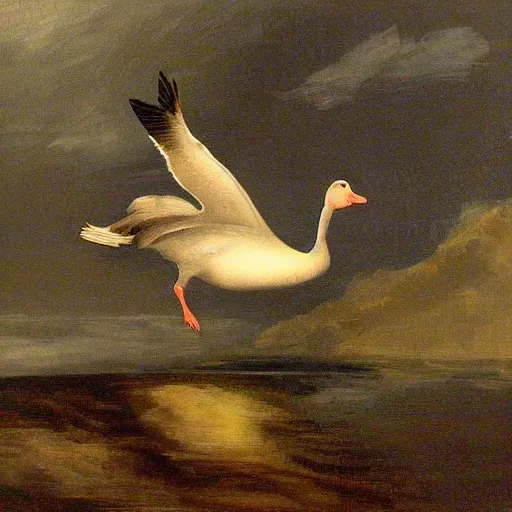 Prompt: a goose being pulled into another dimension and getting stretching through time