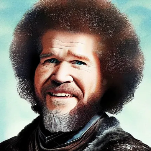 Prompt: bob ross in game of thrones screaming at jon snow