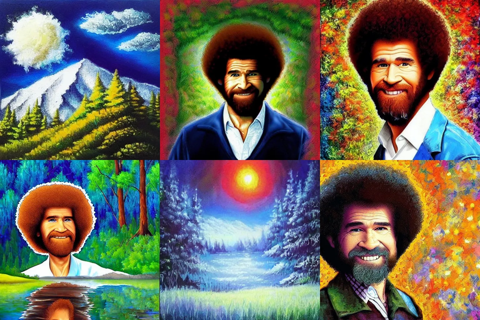 Prompt: beautiful artwork showing the meaning of life, bob ross style