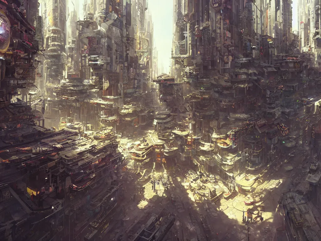 Cyberpunk streets illustration, futuristic city, dystoptic artwork