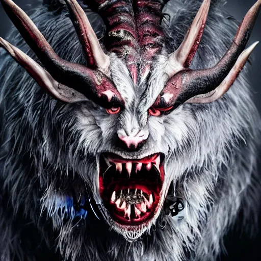 Image similar to a demon inspired by wolfs created by the make up artist hungry, photographed by andrew thomas huang, cinematic, expensive visual effects