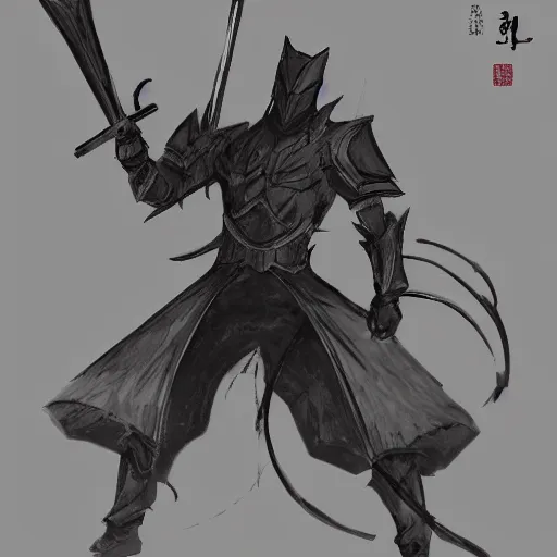 Image similar to china ink concept art of lithe knight