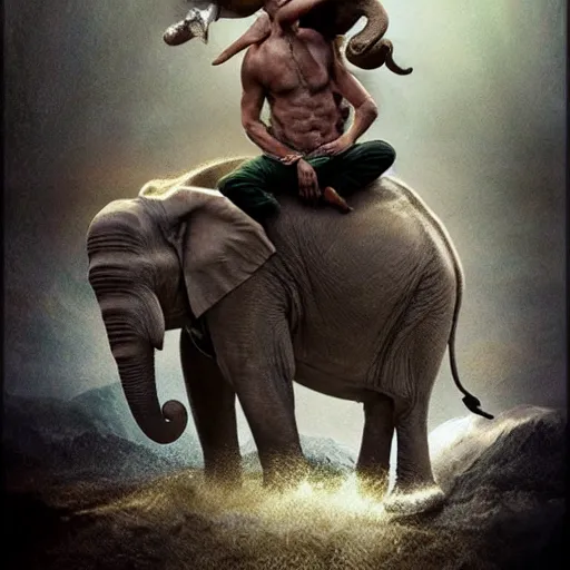 Prompt: brad pitt riding an elephant, fantasy art, 8 k, trending on artstation - n 8