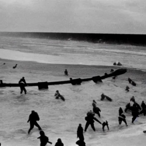 Prompt: go pro footage of omaha beach invasion