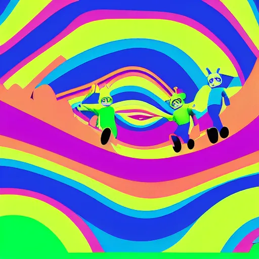 Image similar to Teletubbies Tame Impala album cover art