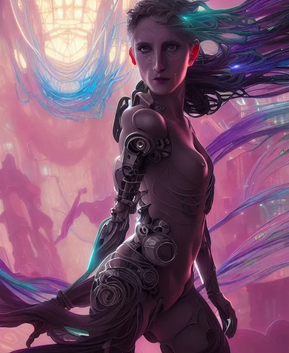 Image similar to a whirlwind of souls rushing inside the metaverse, half body, glowin eyes, android, cyborg, cyberpunk face, by loish, d & d, fantasy, intricate, elegant, highly detailed, colorful, vivid color, digital painting, artstation, concept art, art by artgerm and greg rutkowski and alphonse mucha and ruan jia