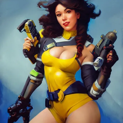 Image similar to greg manchess portrait painting of april o'neil as overwatch character, medium shot, asymmetrical, profile picture, organic painting, sunny day, matte painting, bold shapes, hard edges, street art, trending on artstation, by huang guangjian and gil elvgren and sachin teng