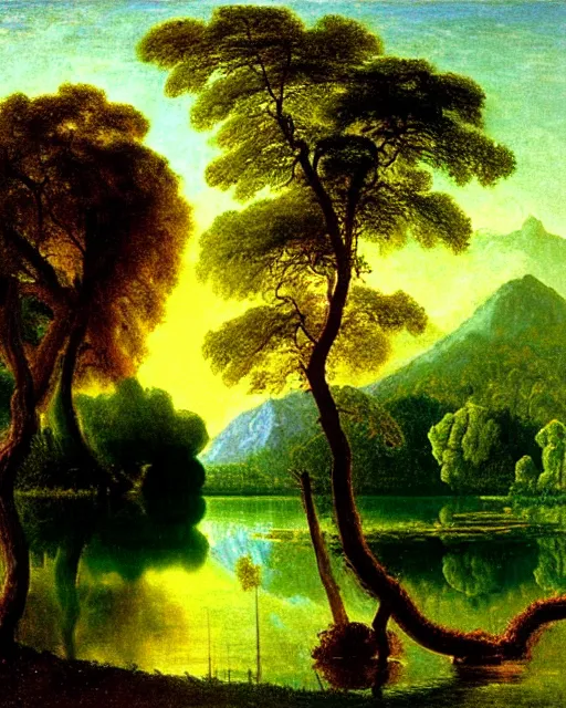 Image similar to Fibonacci lake, golden ratio, nature lanscape, by Albert Bierstadt, Affandi