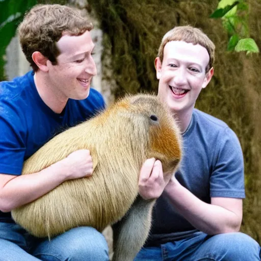 Image similar to Mark Zuckerberg holding a live capybara