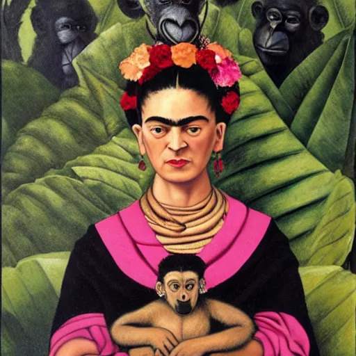 Prompt: highly detailed matte painting of frida kahlo as a young girl with her monkey and flowers by diego rivera