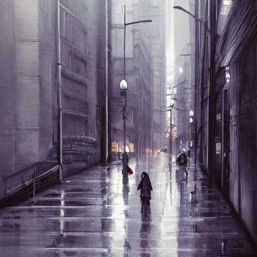 Prompt: dark city street, painting by Hayao Miyazaki,ArtStation