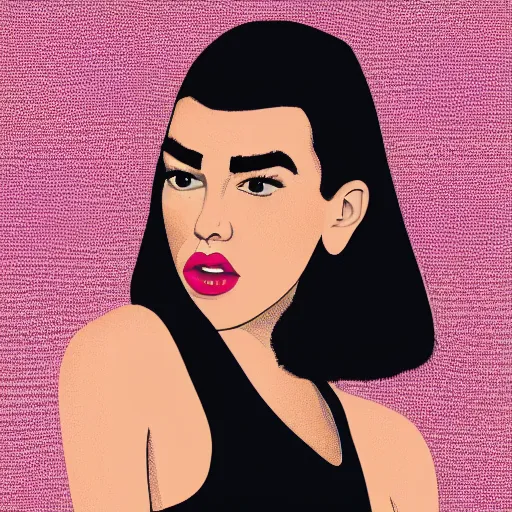 Image similar to caricature of dua lipa, professional, digital art, silly, straight hair