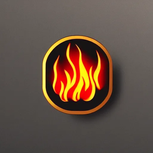 Image similar to an award - winning photo of a retro minimalistic clean fire flames warning label enamel pin, studio lighting, behance